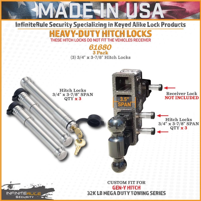 InfiniteRule Security 61680 | 3 Pack, Keyed Alike, Hitch Locks for Gen-Y Hitch Mega Duty 32K LB Series - Fits Adjustable Ball Mount Only - Does NOT FIT Vehicle Receiver - Image 3